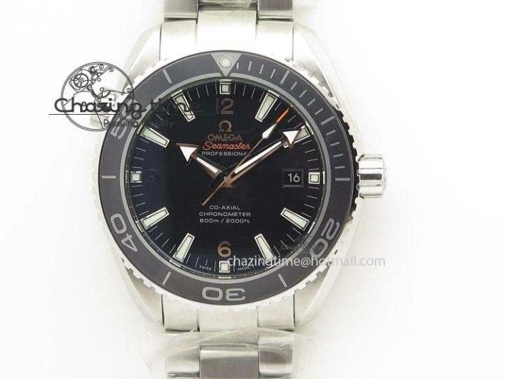 0513 Planet Ocean Master Chrono SS OM 1:1 Best Edition Black Dial On SS Bracelet A9900 V Fashionable 8113